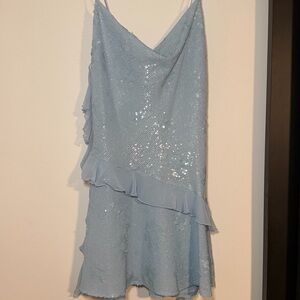 Zara Light Blue Sequin Dress with Ruffle Detail